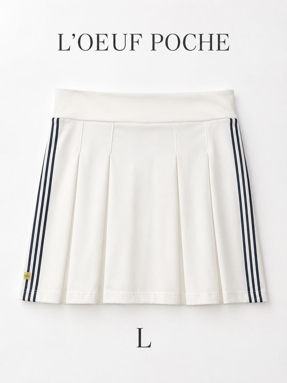 L'Oeuf Poche Large Tennis Skort Stripe Trim Cotton Blend White Preppy USA Made